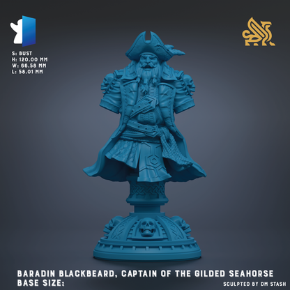 a blue plastic statue of a man with a beard