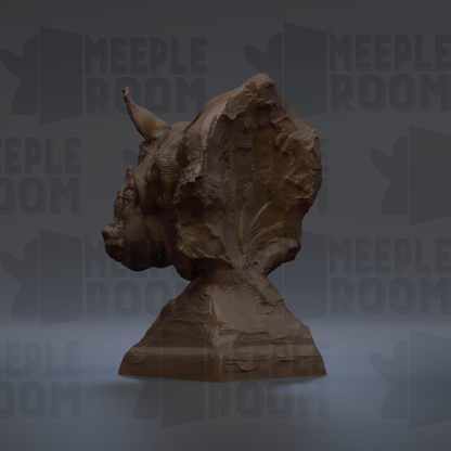 a sculpture of a bull's head, which is the main focus of the image.