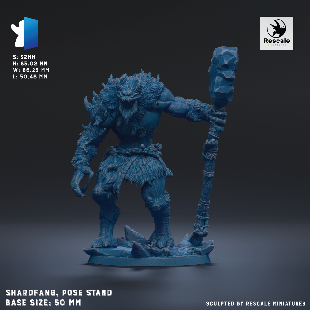 A 3D model of a fierce-looking monster-like creature, possibly a dragon or a similar mythical creature, standing on a base and holding a large weapon.