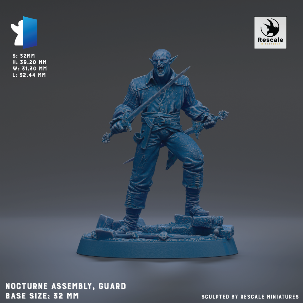 a blue figurine of a guard, standing on a base and holding a sword.