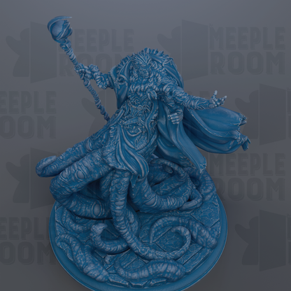 A detailed 3D rendering of a fantastical creature, possibly a mythical or magical being, with intricate patterns and textures covering its body. The creature appears to be a combination of a dragon, serpent, or other fantastical creature, with a flowing cape or cloak. The image is set against a dark background, which emphasizes the colors and textures of the creature.