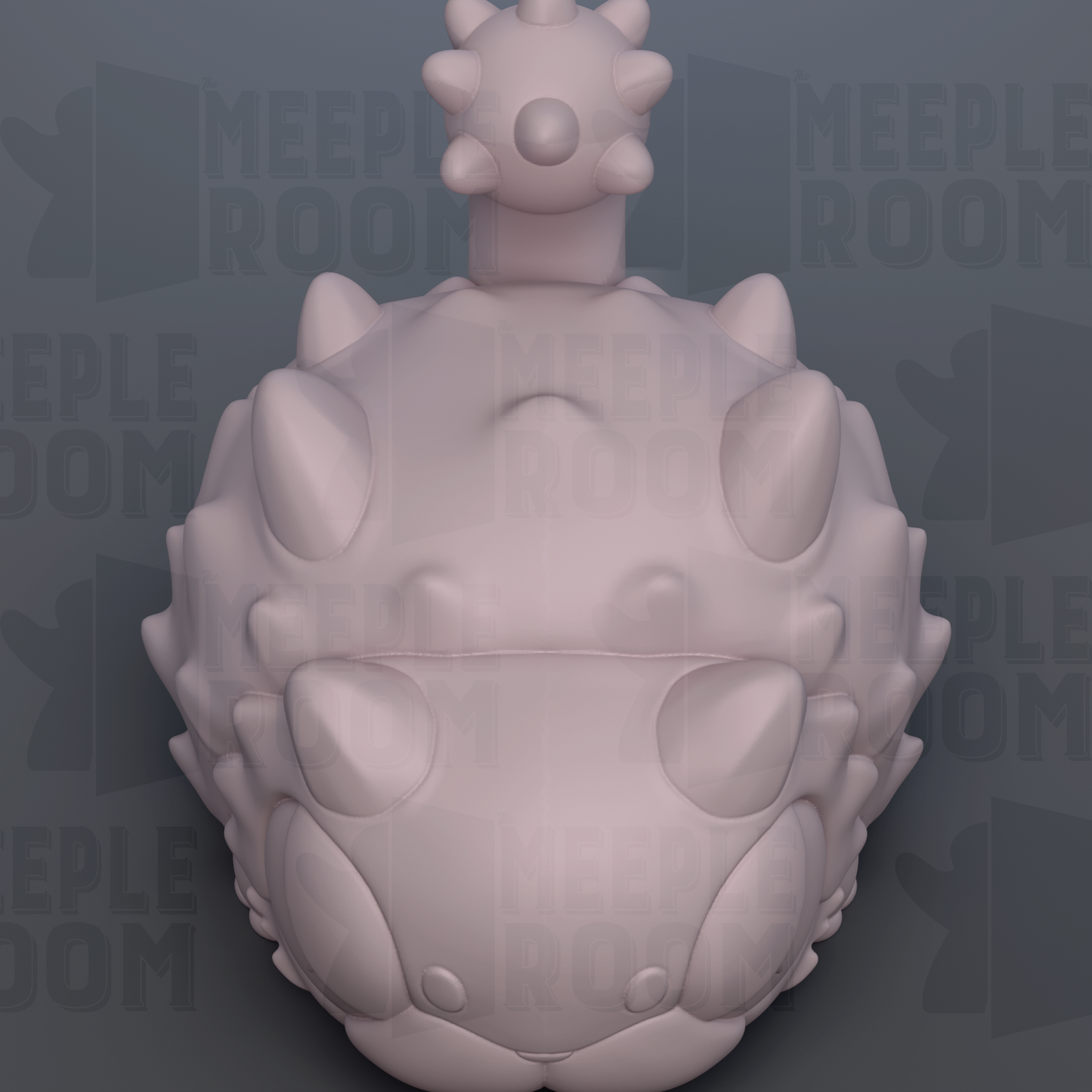 A 3D rendering of a large, spiky, and textured object resembling a dinosaur or a similar prehistoric creature.