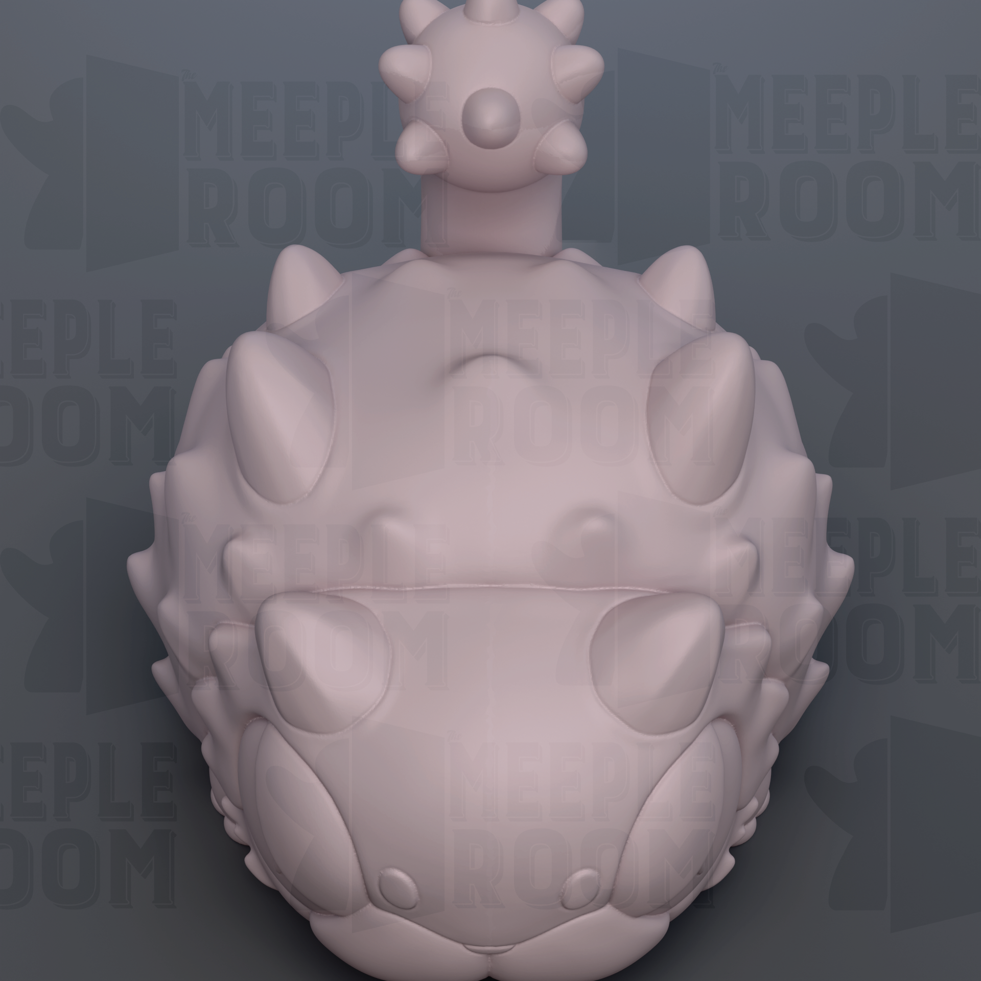 A 3D rendering of a large, spiky, and textured object resembling a dinosaur or a similar prehistoric creature.