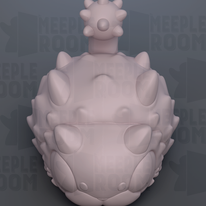 A 3D rendering of a large, spiky, and textured object resembling a dinosaur or a similar prehistoric creature.