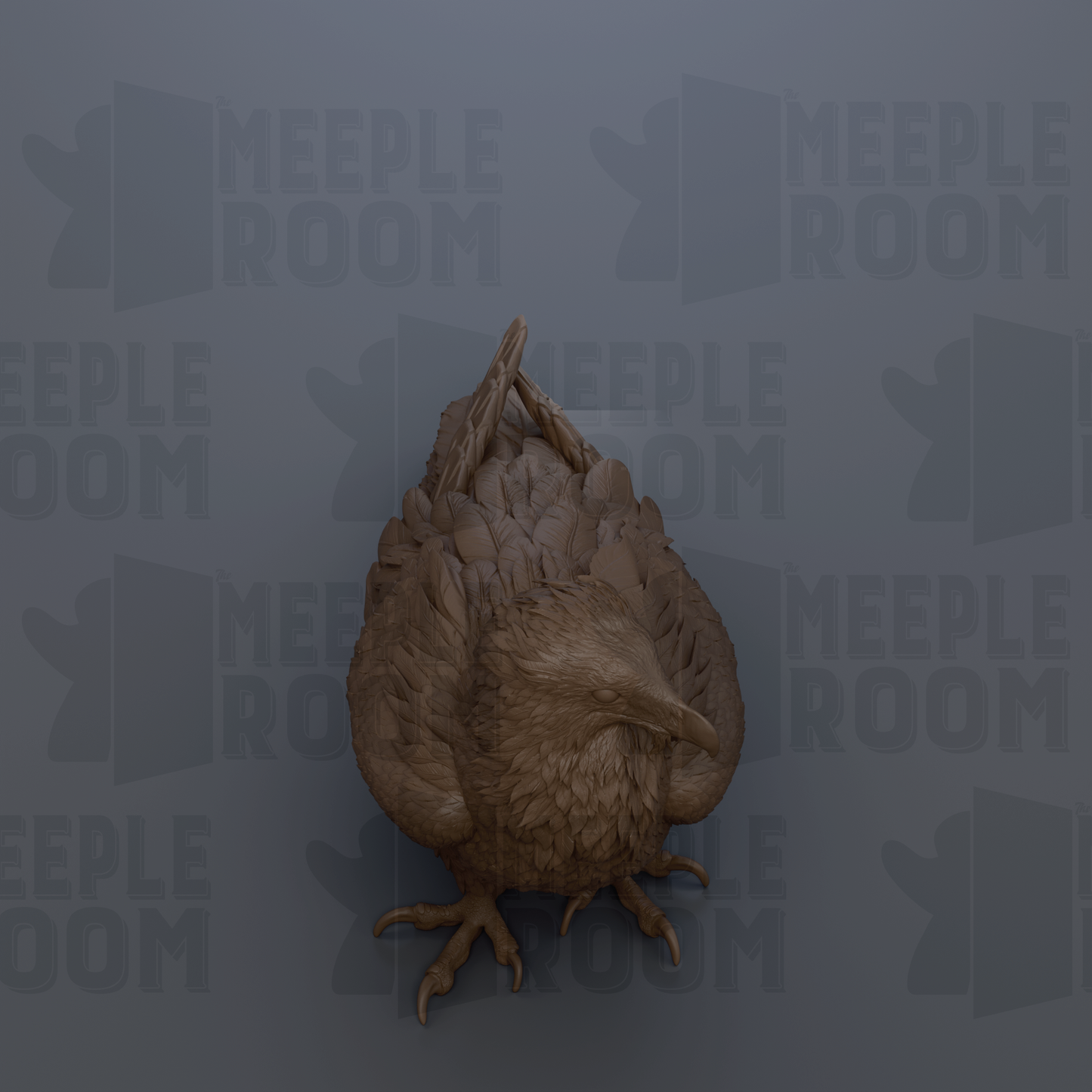 A 3D rendering of a bird, possibly a parrot, with intricate details and a textured appearance.