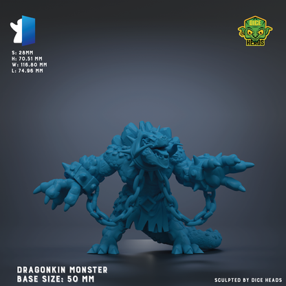 A 3D model of a Dragonkin Monster, a fictional creature with a combination of human and animal features, is shown in the image.