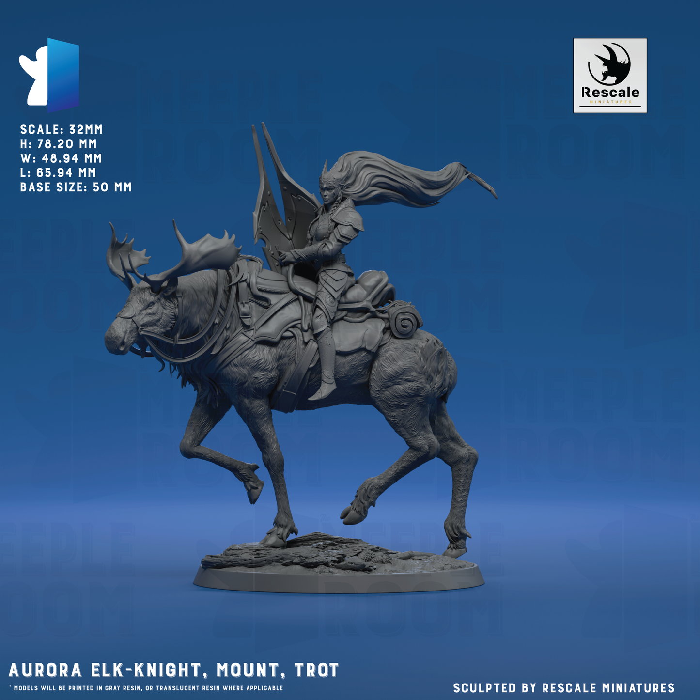 Aurora Elk-Knight, Mount by Rescale Miniatures | Miniature | TTRPG | Unpainted | Print on Demand