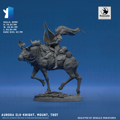 Aurora Elk-Knight, Mount by Rescale Miniatures | Miniature | TTRPG | Unpainted | Print on Demand