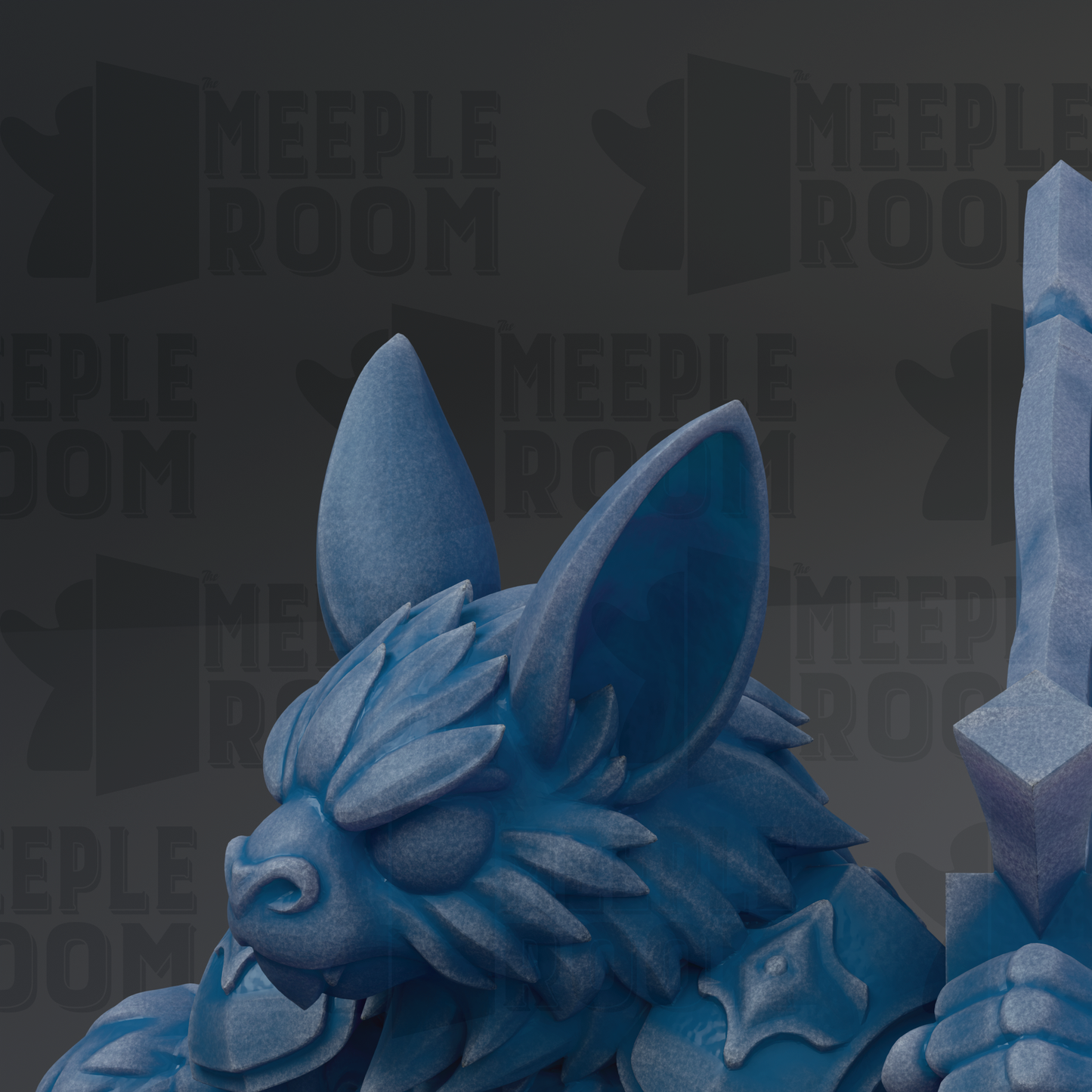 A close-up view of a blue, furry creature resembling a bat or dragon, with its eyes closed and appearing to be in a relaxed state.