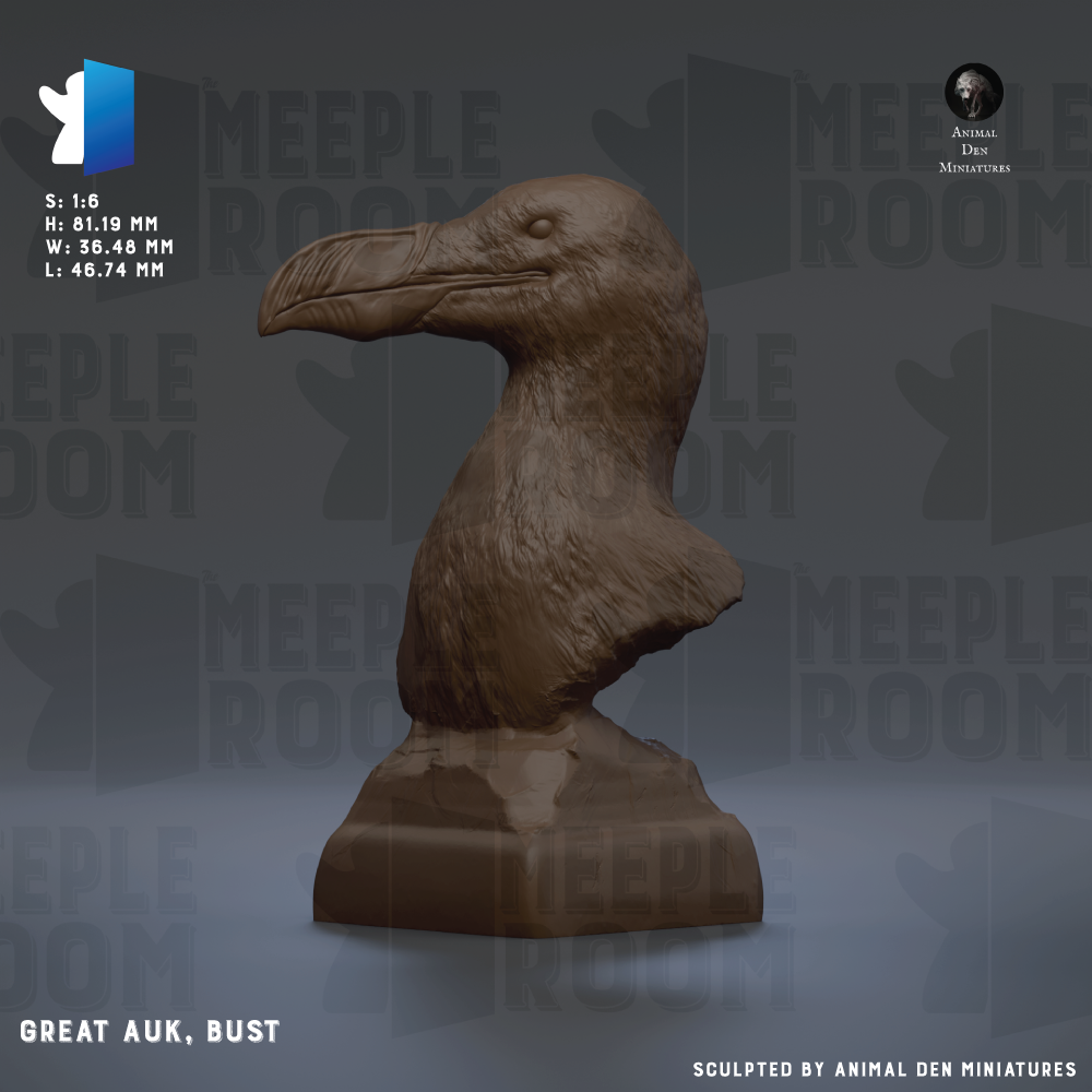 a bust of a bird, specifically a great auk, with a detailed and realistic representation of its features.
