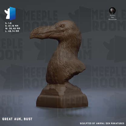 a bust of a bird, specifically a great auk, with a detailed and realistic representation of its features.