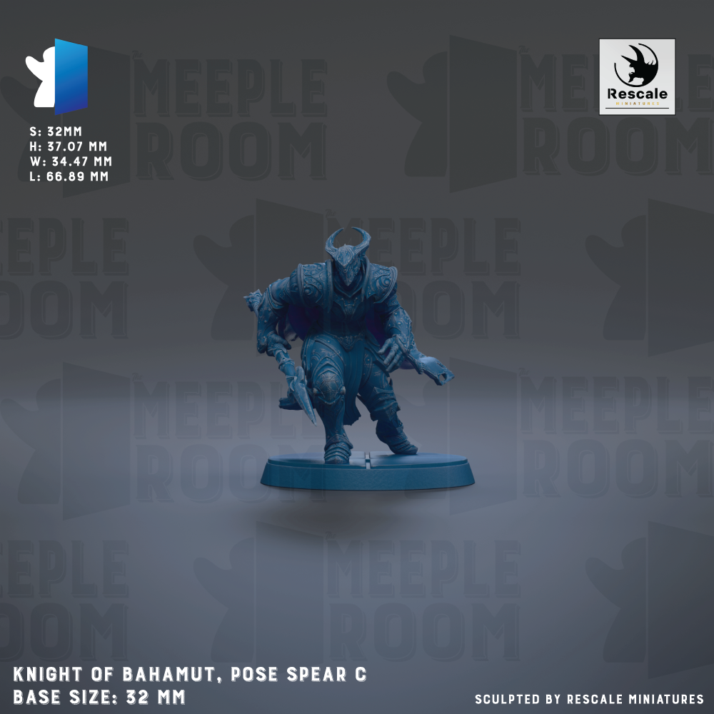 a knight of Bahamut, a pose spear, with a base size of 32mm.