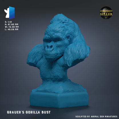 a bust of a gorilla, specifically the Grauer's Gorilla Bust, which is a 3D model of a gorilla.
