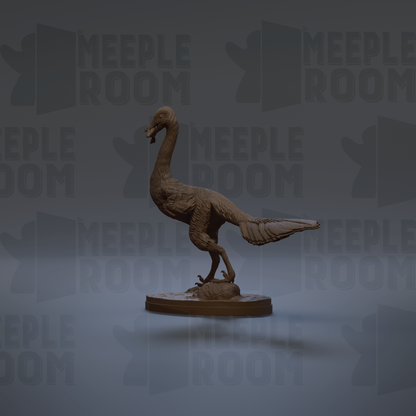A 3D rendering of a dinosaur-like creature, possibly a dinosaur or a bird-like animal, standing on a platform.