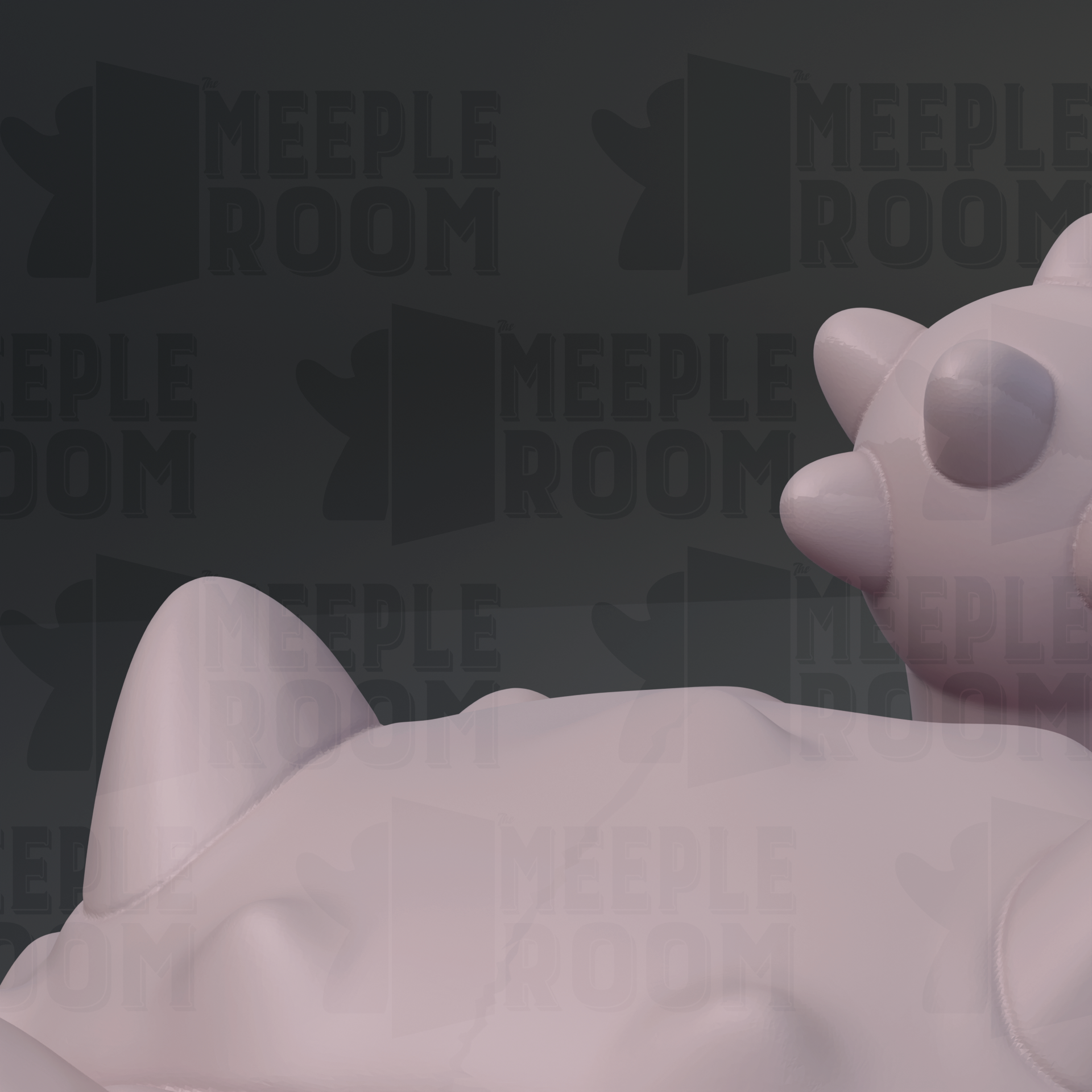 a large, light pink, plush toy or stuffed animal, possibly a cat or a dog, against a dark background with repeated text.