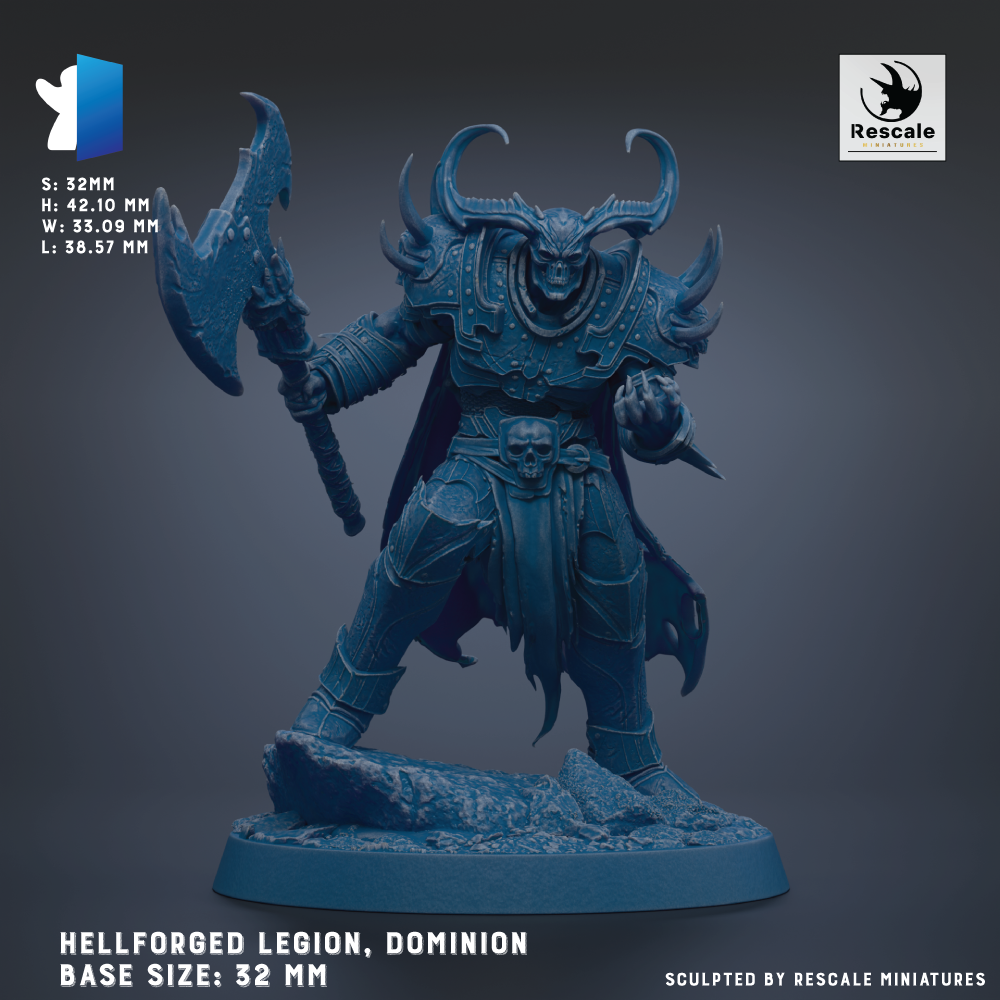 a Hellforged Legion, Dominion base size model, which is a miniature of a Hellforged Legion, Dominion character. The base size is 32 mm.