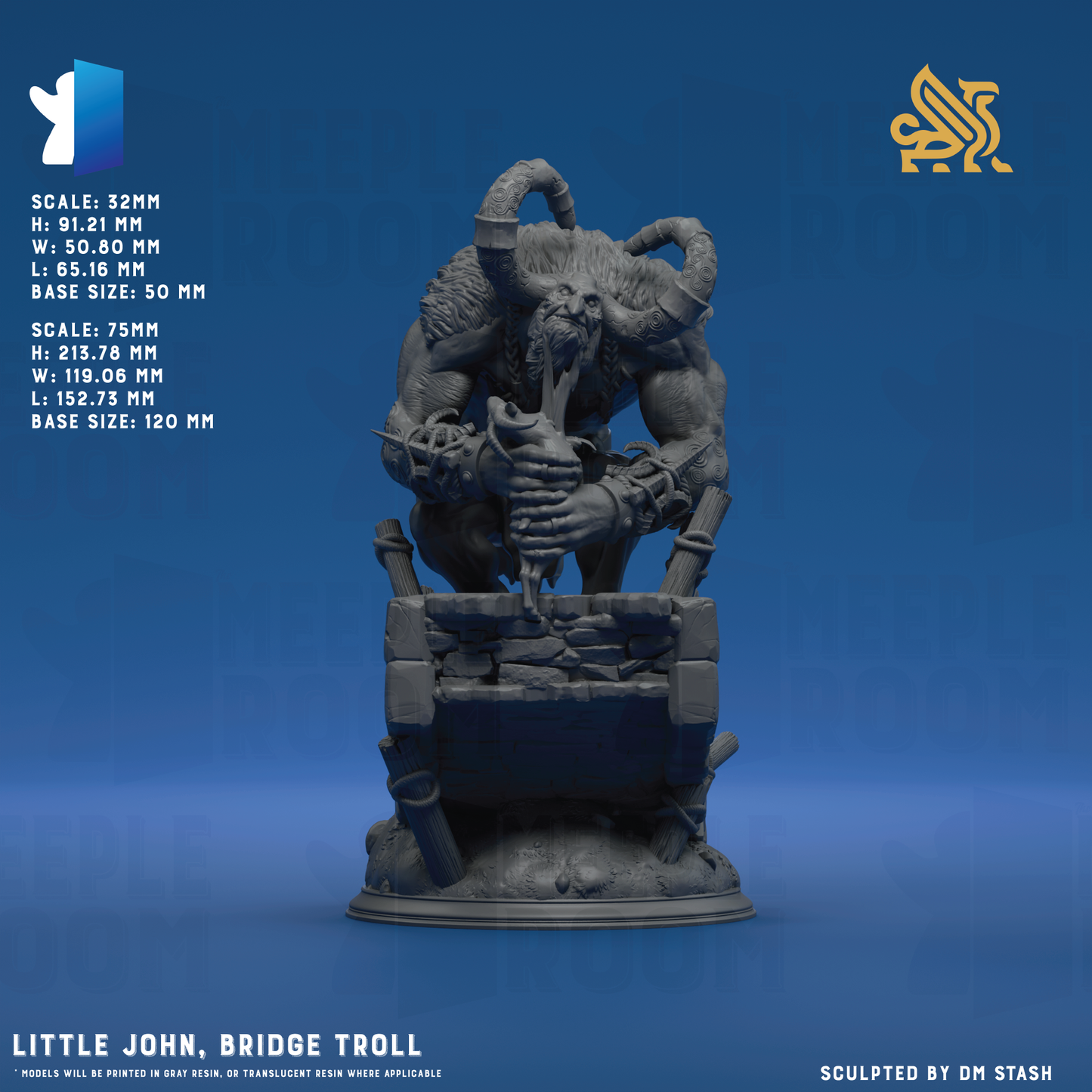 Little John, Bridge Troll by DM Stash | Miniature | TTRPG | Unpainted | Print on Demand
