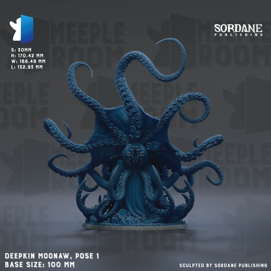 a large, blue, octopus-like creature with tentacles spread out in a pose. The creature appears to be a sculpture or figurine, and it is the main focus of the image. The background is dark, which contrasts with the blue color of the creature and makes it stand out. The image does not contain any text, and it does not depict a scene or a series of images. The creature is the only object in the image, and it is the only object that is clearly visible.