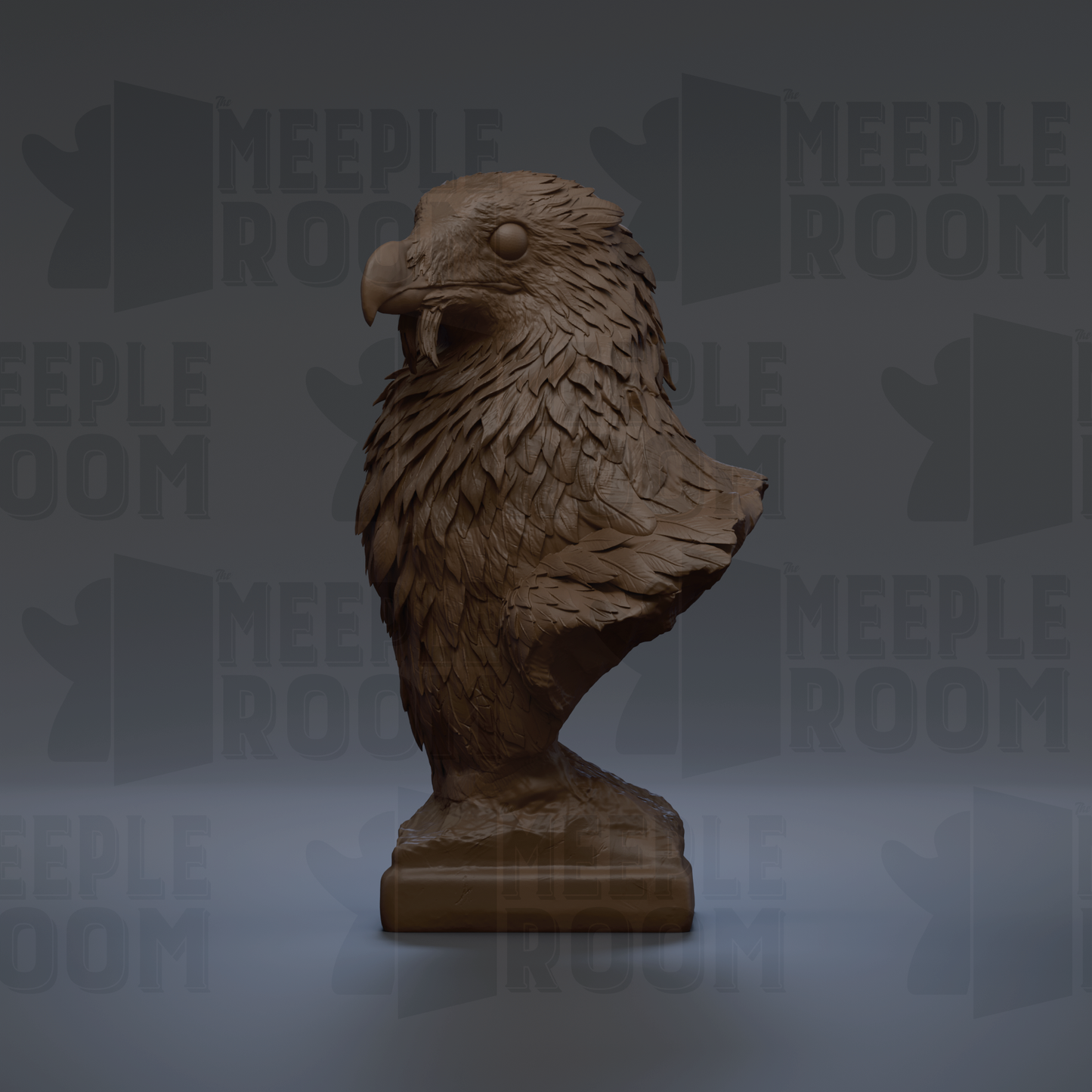 A 3D rendering of a bird statue, specifically an eagle, standing on a pedestal.