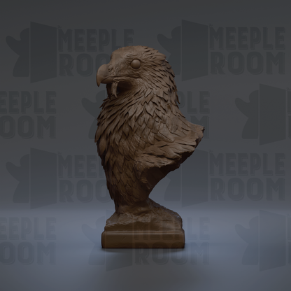 A 3D rendering of a bird statue, specifically an eagle, standing on a pedestal.