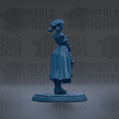A blue figurine of a woman standing on a base, with the text "MEUPLE ROOM" repeated in the background.