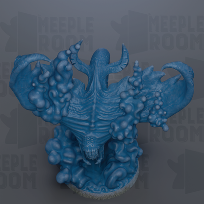 A 3D rendering of a blue, organic-looking creature with intricate, textured features.