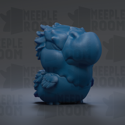 A blue, 3D-rendered bird figurine is shown against a dark background with repeated text.