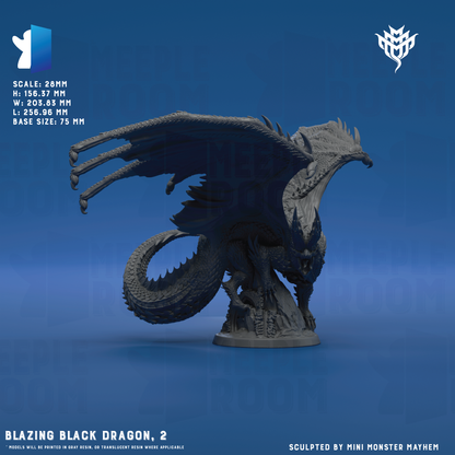 Blazing Black Dragon by Mini Monster Mayhem | Miniature | TTRPG | Unpainted | Print on Demand