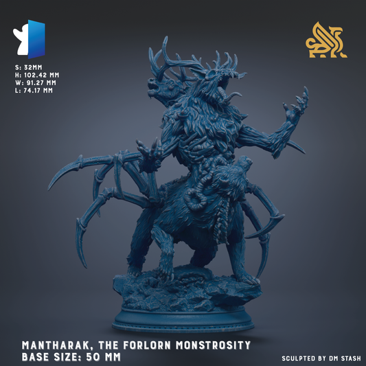 a large, detailed figurine of a creature with multiple arms and legs, standing on a base. The creature appears to be a fantastical, monstrous figure, possibly from a fantasy or science fiction setting. The figurine is shown in a close-up view, emphasizing its intricate design and imposing presence.