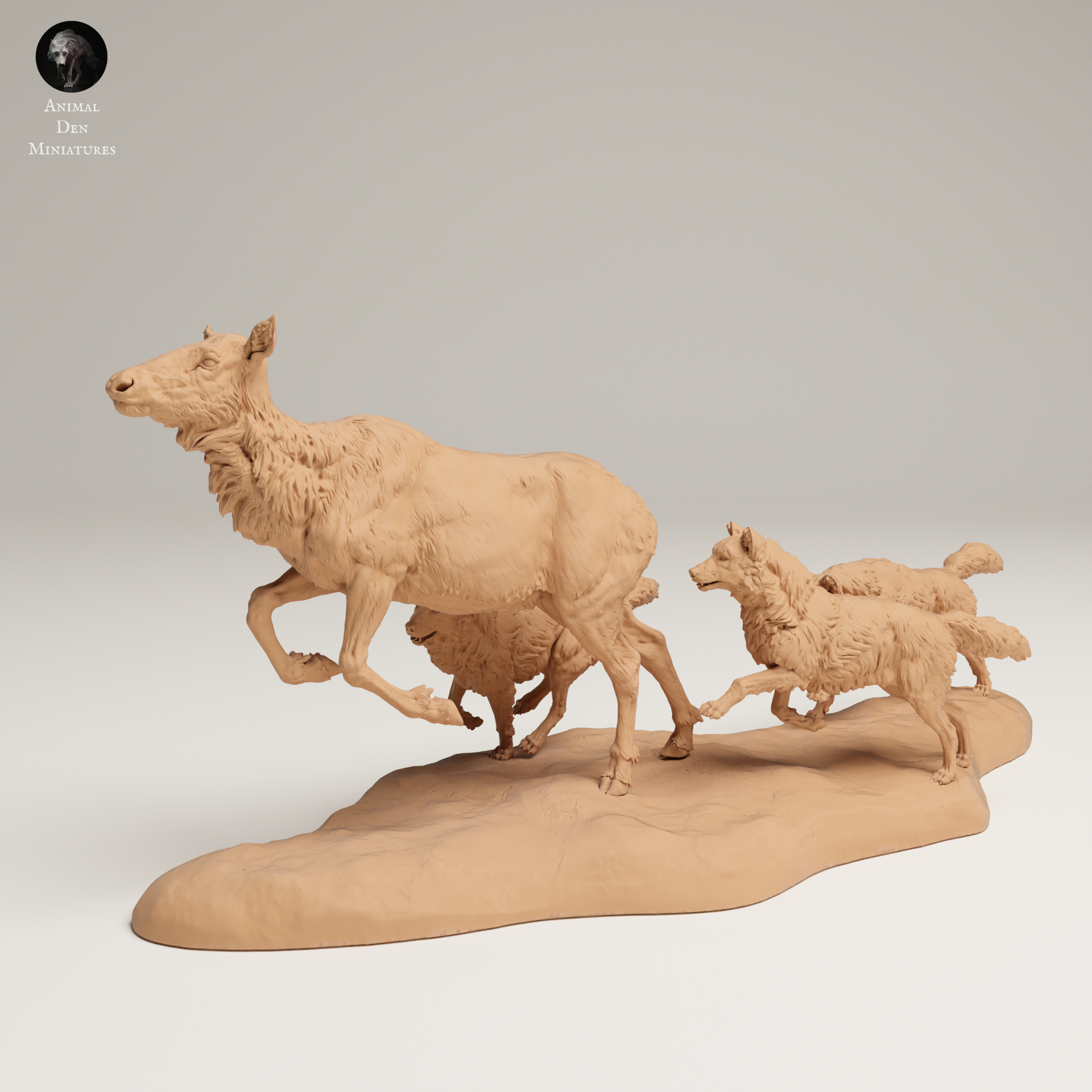a statue of a herd of sheep running across a desert