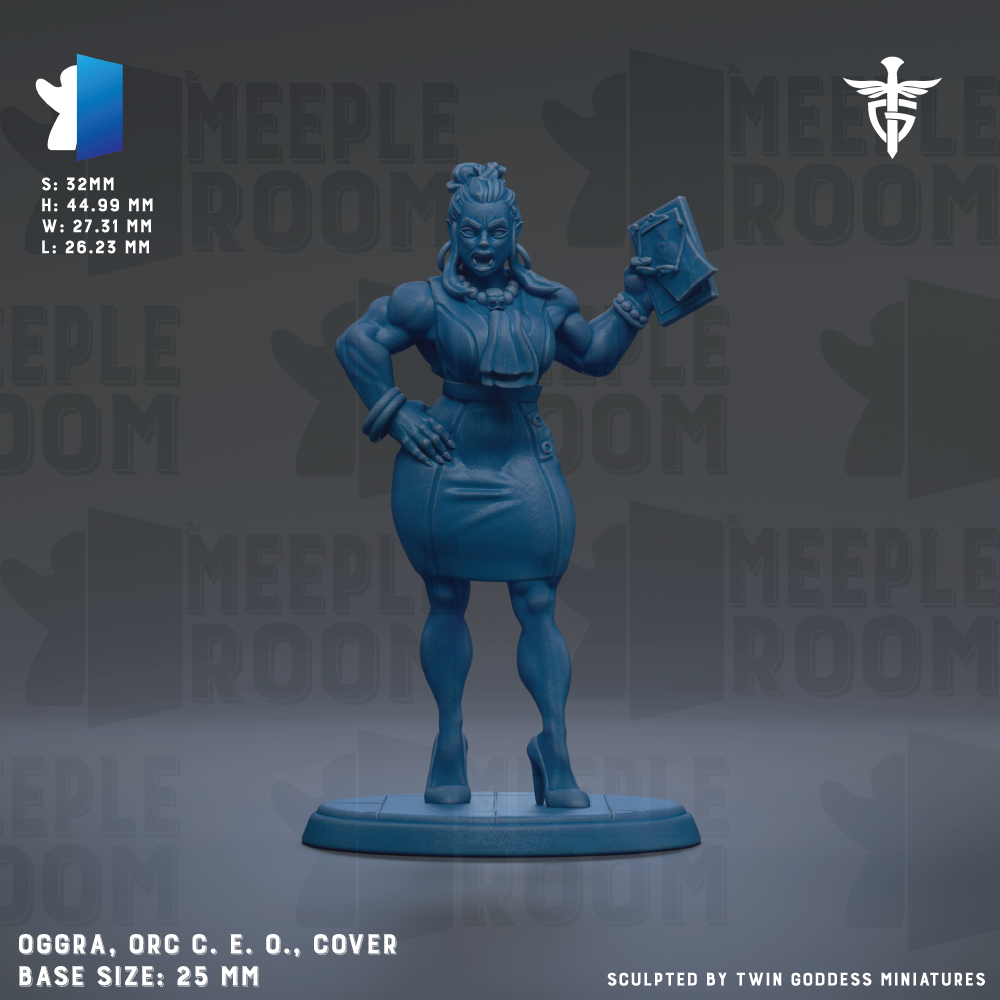 a blue figurine of a muscular woman holding a book, standing on a platform.