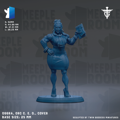 a blue figurine of a muscular woman holding a book, standing on a platform.