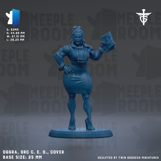 a blue figurine of a muscular woman holding a book, standing on a platform.