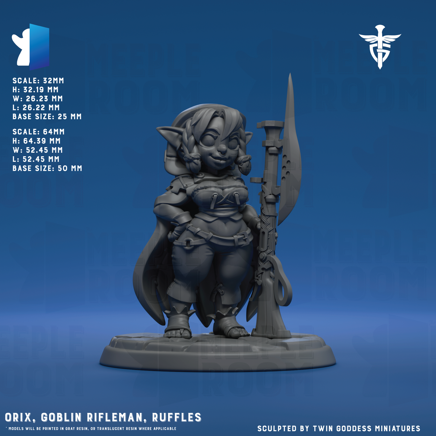 Orix, Goblin Rifleman by Twin Goddess Miniatures | Miniature | TTRPG | Unpainted | Print on Demand
