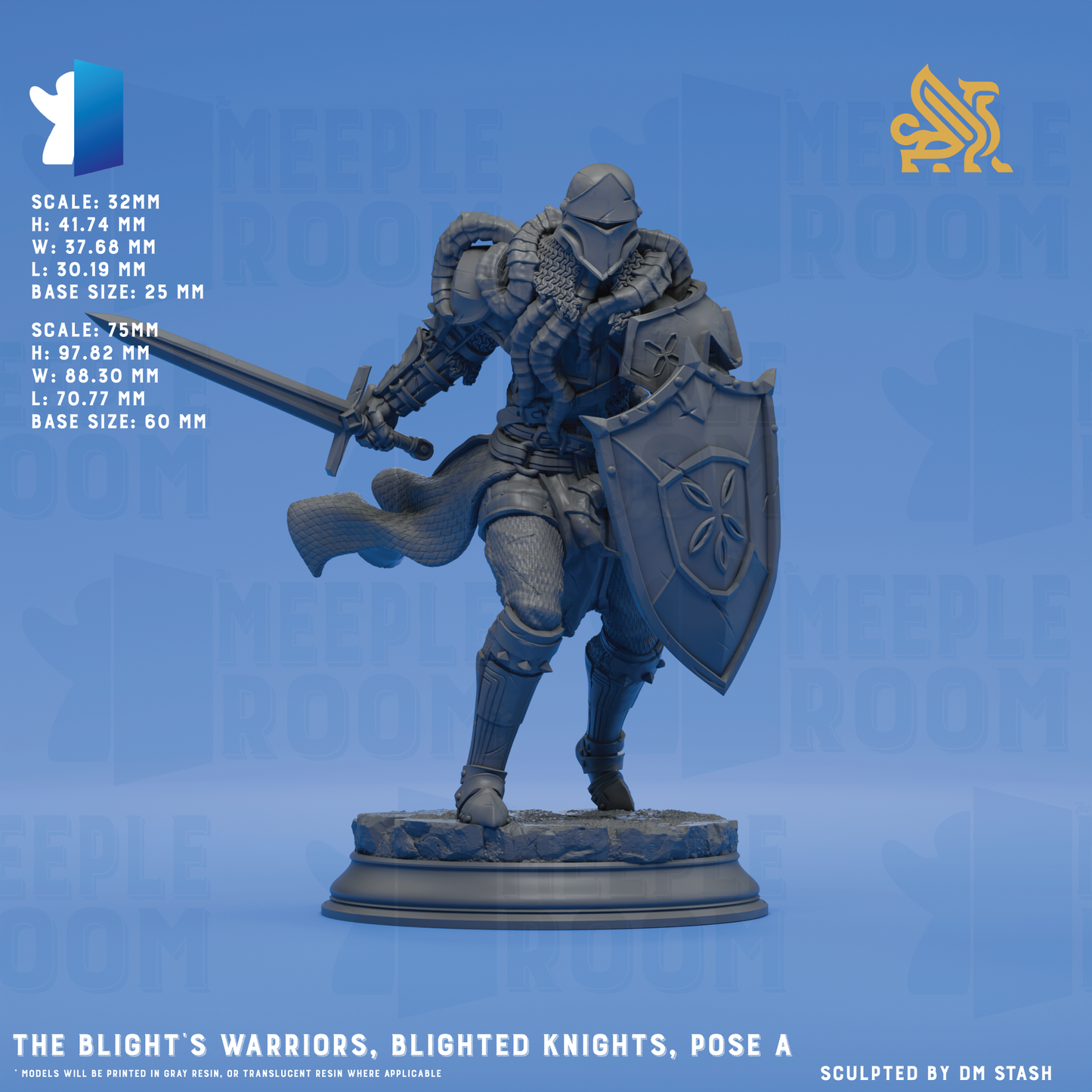 The Blight's Warriors, Blighted Knights by DM Stash | Miniature | TTRPG | Unpainted | Print on Demand