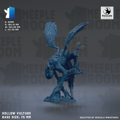 The image is a 3D rendering of a blue vulture-like creature with wings and a head, standing on a base. The background is a dark gray color with the word "MEIPLE" repeated multiple times.