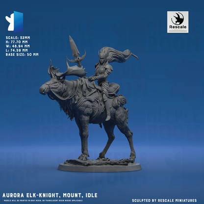 Aurora Elk-Knight, Mount by Rescale Miniatures | Miniature | TTRPG | Unpainted | Print on Demand