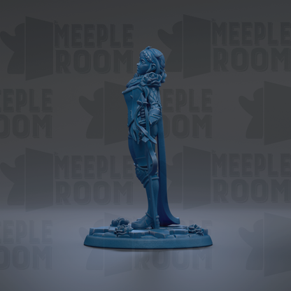 A blue figurine of a person standing on a base, with the text "MEUPLE ROOM" repeated in the background.