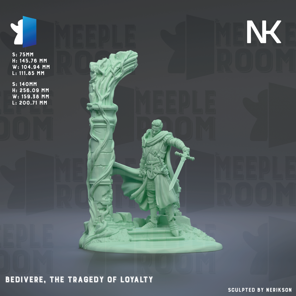 a figurine of a knight holding a sword, standing in front of a column. The figurine is green and appears to be made of a material that resembles stone or metal. The background of the image is dark, which contrasts with the knight and column, making them stand out. The image does not contain any text or additional objects, and the knight is the main focus.