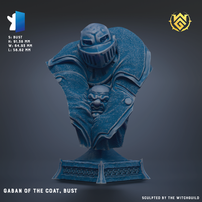 a bust of a character named Gaban of the Coat, Bust, which is a sculpted piece of art.