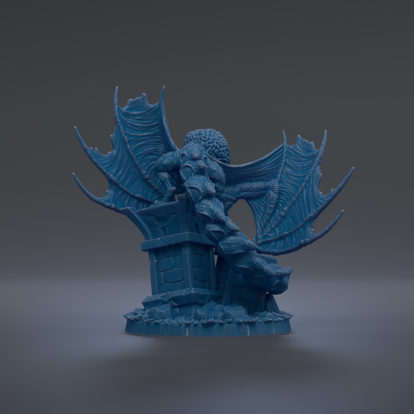 A blue, winged dragon figurine is depicted in the image.