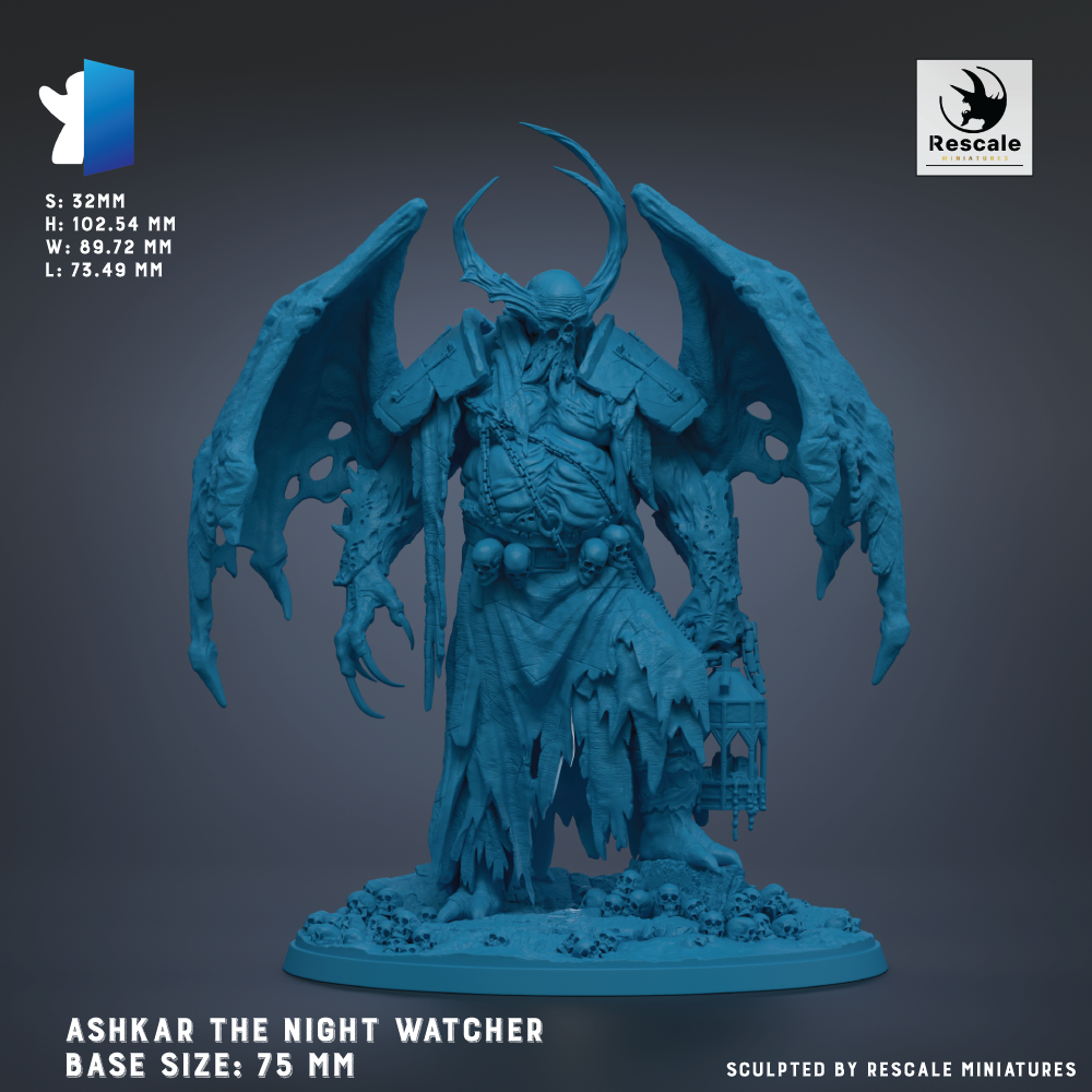 a blue statue of a demon with large wings