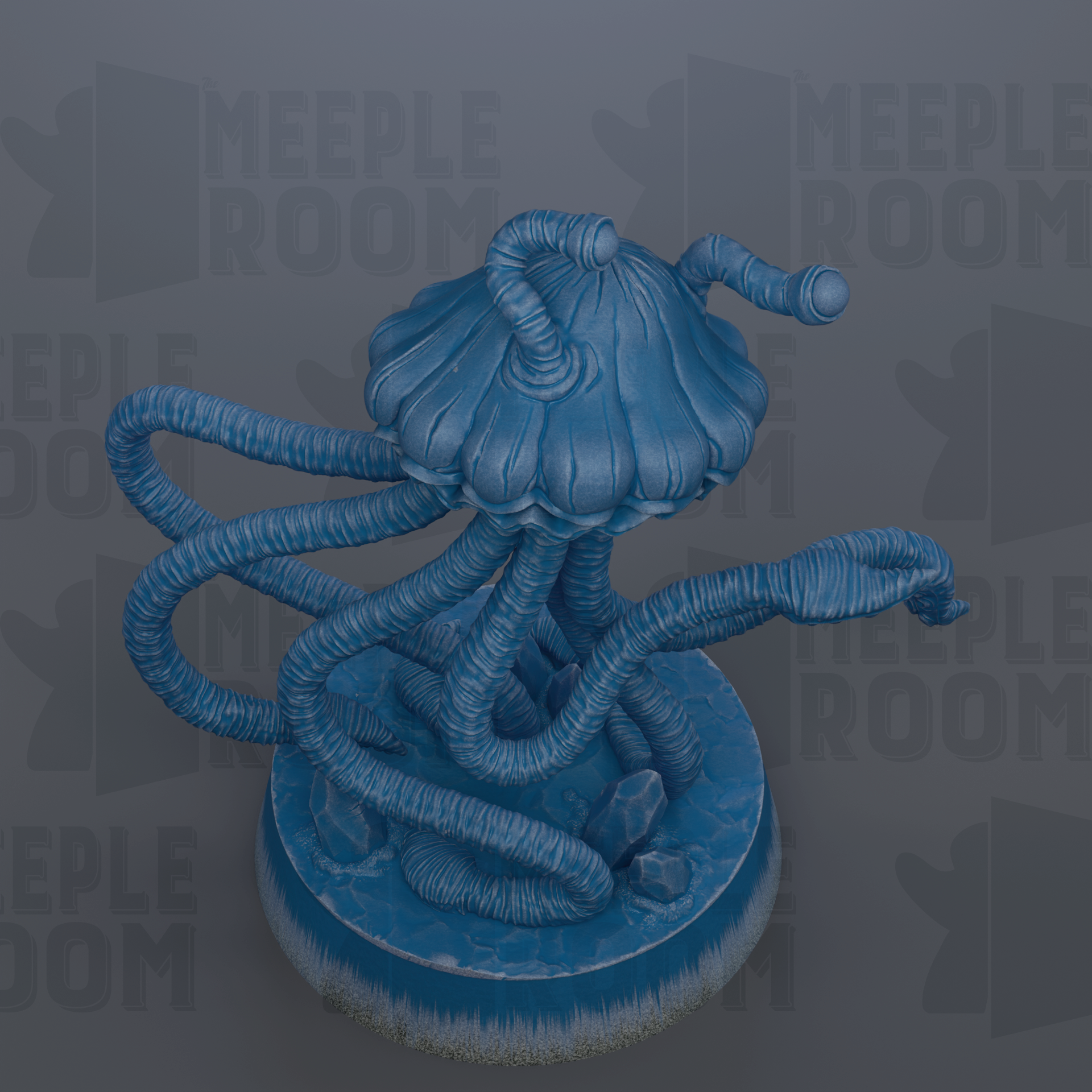 A blue, organic-looking creature resembling a jellyfish or sea slug, with multiple tentacles extending outwards.