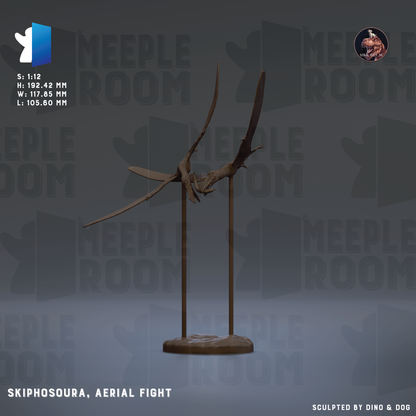 The image is a 3D rendering of a Skiphosora, an aerial fight model, displayed on a stand.