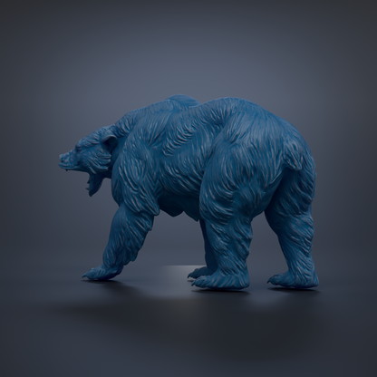A 3D rendering of a blue bear statue, with its mouth open and appearing to be in motion.