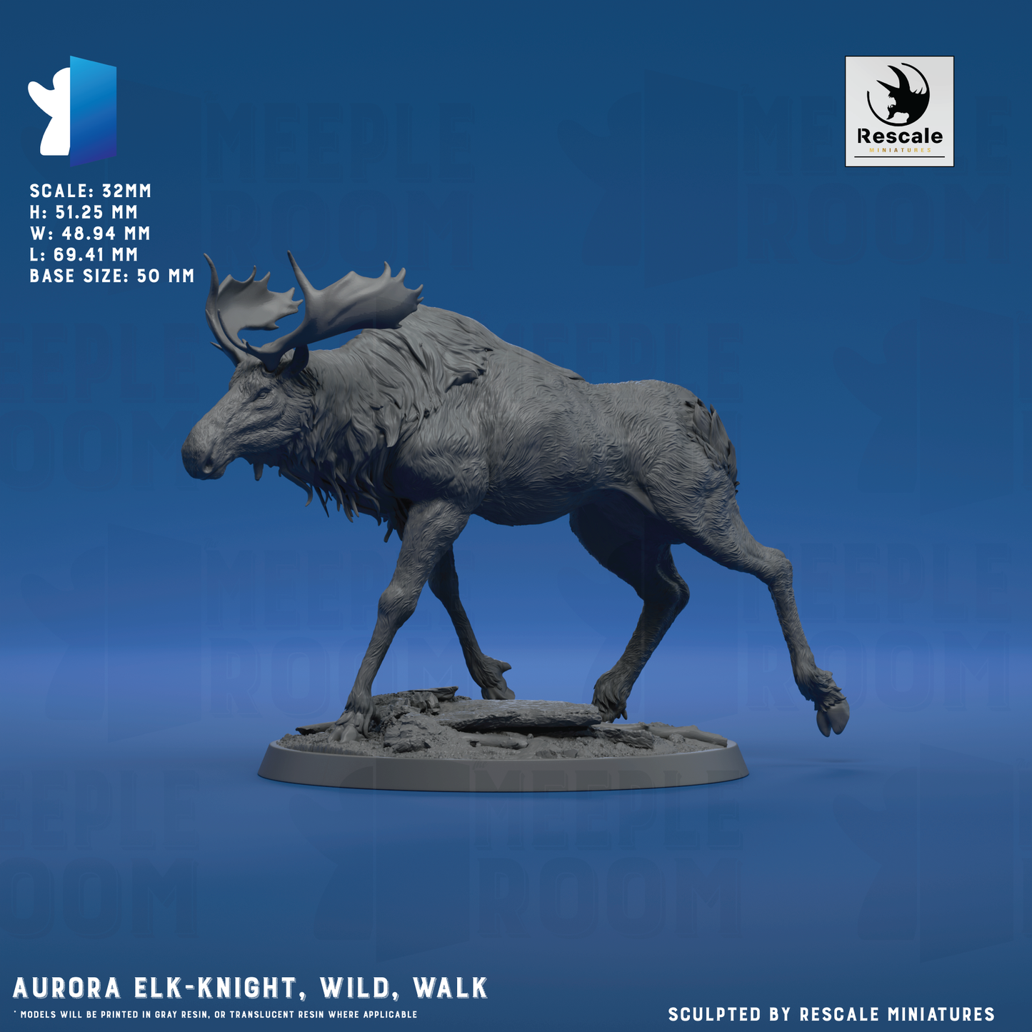 Aurora Elk-Knight, Wild by Rescale Miniatures | Miniature | TTRPG | Unpainted | Print on Demand