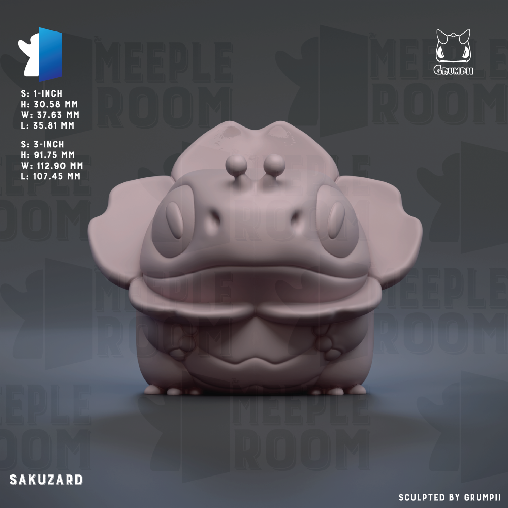 A 3D rendering of a small, cartoonish creature resembling a frog or salamander. The creature has large eyes and a prominent nose, giving it a whimsical appearance. The creature is sitting on a surface, possibly a table or a platform. The image does not contain any text or additional objects, and the creature is the main focus.