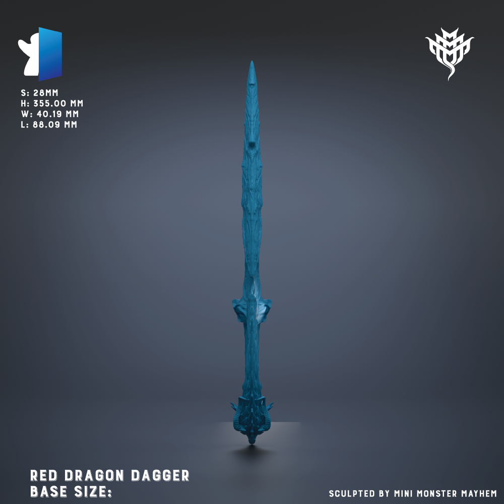 a blue dragon dagger, a weapon, with a base size of 5.8mm and a height of 55.00mm.