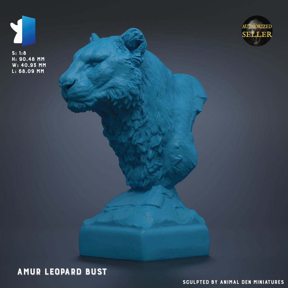 a blue bust of a leopard, specifically the Amur leopard bust, which is a 3D model of a leopard's head.
