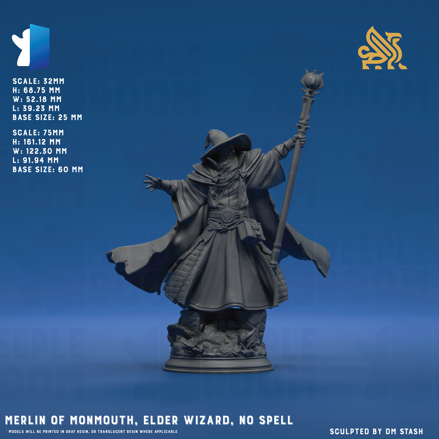 Merlin of Monmouth, Elder Wizard by DM Stash | Miniature | TTRPG | Unpainted | Print on Demand